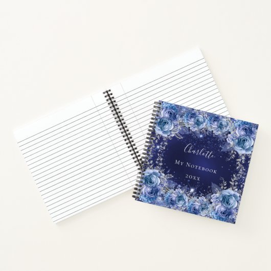 Blauer Blumenstrauß, elegant Notizblock (Innenseite)