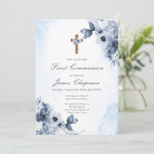 Blauer Blumenstrauß erste Einladung (Stehend Vorderseite)