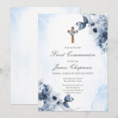 Blauer Blumenstrauß erste Einladung (Vorne/Hinten)