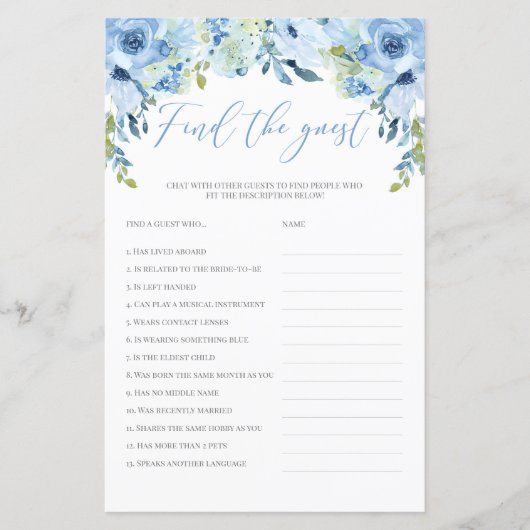Blauer Blumenstrauß finden Gast Brautparty-Spiel b (Vorderseite)