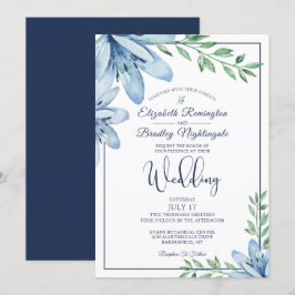 Blauer Blumenstrauß & Grüne Hochzeit Einladung