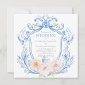 Blauer Blumenstrauß Hochzeit Einladung (Vorderseite)