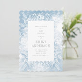 Blauer Blumenstrauß Kinderdusche Einladung (Stehend Vorderseite)