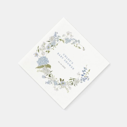 Blauer Blumenstrauß Kinderdusche Einladung Serviette (Ecke)