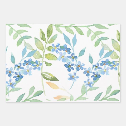 Blauer Blumenstrauß mit Foliage Geschenkpapier Set (Vorderseite 3)