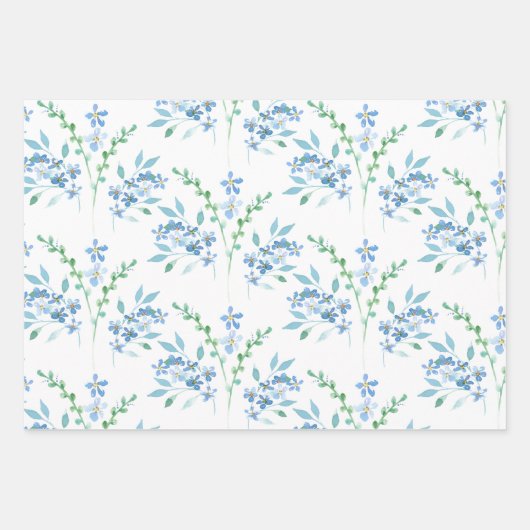 Blauer Blumenstrauß mit Foliage Geschenkpapier Set (Vorderseite)