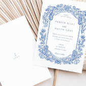 Blauer Blumenstrauß mit Handfarbe Elegant Grenze Einladung