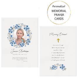 Blauer Blumenstrauß orthodoxe Beerdigungskarte Platzkarte