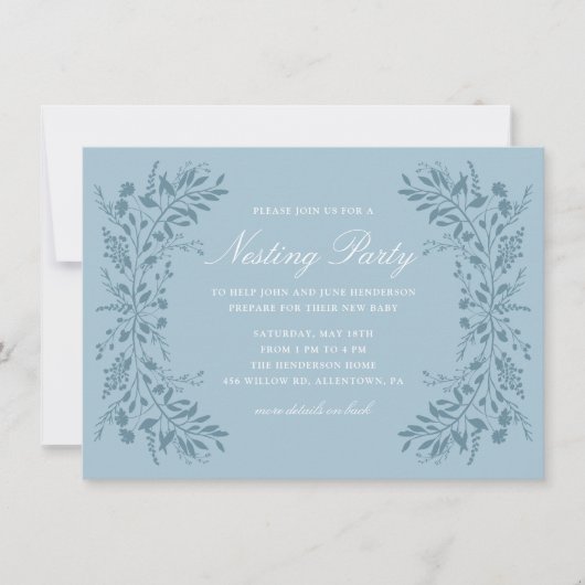 Blauer Blumenstrauß-Party Einladung (Vorderseite)