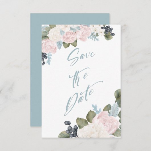 Blauer Blumenstrauß Save the Date Non Foto (Vorne/Hinten)