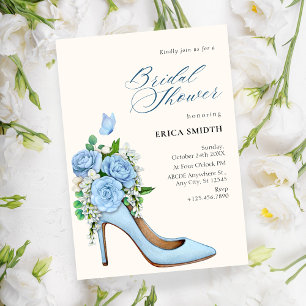 Blauer Blumenstrauß Schuhe Brautparty Einladung