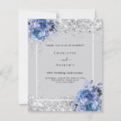 Blauer Blumenstrauß Silber 25. Jubiläum Einladung (Vorderseite)
