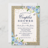 Blauer Blumenstrauß Sparkle Paare Dusche Einladung (Vorderseite)