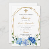 Blauer Blumenstrauß Taufe Spanische Einladung (Vorne/Hinten)