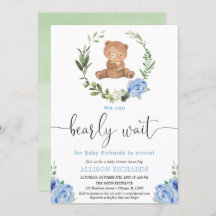 Blauer Blumenstrauß Teddy Bärenjunge Babydusche