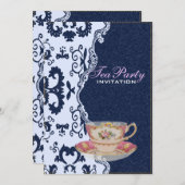 Blauer Blumenstrauß Tee Party Einladung (Vorne/Hinten)