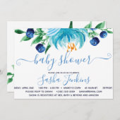 Blauer Blumenstrauß und Blueberries Babydusche Einladung (Vorne/Hinten)