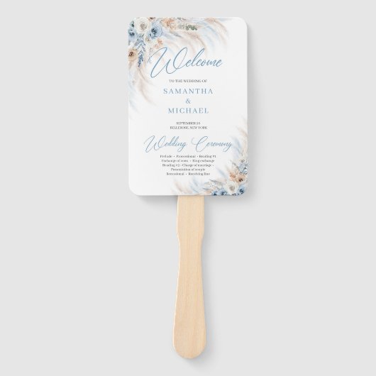 Blauer Blumenstrauß und Elfenbeinblume Rose Pampas Fächer (Vorderseite)