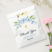 Blauer Blumenstrauß und Goldkreuz Taufe Vielen Dan Geschenktütchen (Versiegelt)