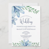 Blauer Blumenstrauß und Hochzeit im Grünen Einladung (Vorderseite)