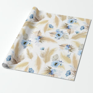 Blauer Blumenstrauß und Pampas Gras Elegant Geschenkpapier