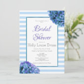 Blauer Blumenstrauß und Stripe Bridal Dusche Einla Einladung (Stehend Vorderseite)