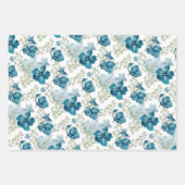 Blauer Blumenstrauß Wasserfarbe Handgestrichen Geschenkpapier Set (Vorderseite 2)