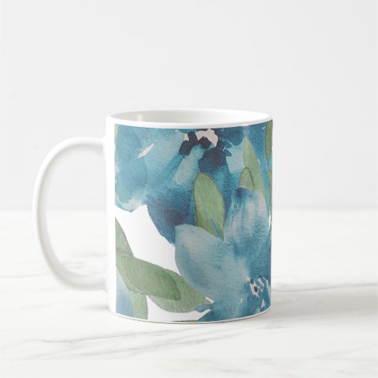 Blauer Blumenstrauß Wasserfarbe Handgestrichen Kaffeetasse (Links)