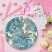 Blauer Blumenstrauß Wasserfarbe Handgestrichen Pappteller (Party)