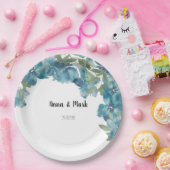 Blauer Blumenstrauß Wasserfarbe Handgestrichen Pappteller (Party)