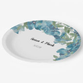 Blauer Blumenstrauß Wasserfarbe Handgestrichen Pappteller (Schrägansicht)