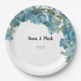 Blauer Blumenstrauß Wasserfarbe Handgestrichen Pappteller