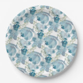 Blauer Blumenstrauß Wasserfarbe Handgestrichen Pappteller (Vorderseite)