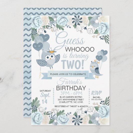 Blauer Blumenstrauß zum Geburtstag Einladung (Vorne/Hinten)