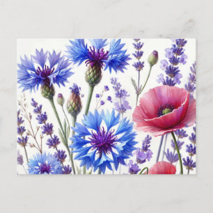 Blauer Blumenstrudel Rustikale Aquarellblumen Postkarte
