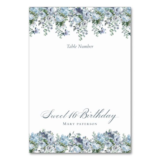 Blauer Blumensüß 16 Geburtstag Tischnummer (Rückseite)