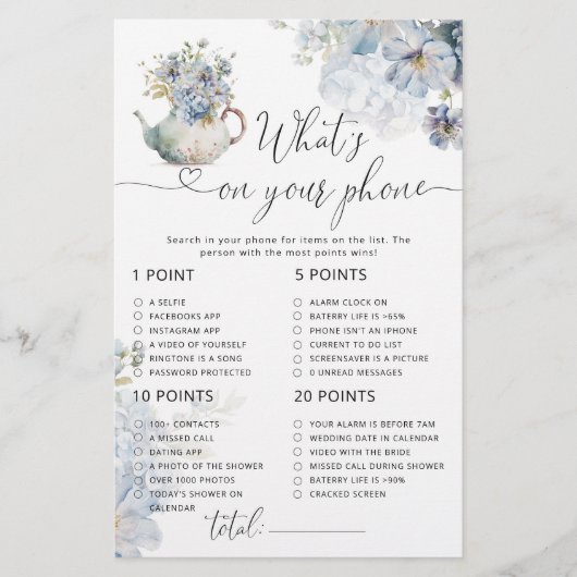 Blauer Blumentee Party, was auf Ihrem Handyspiel i (Vorderseite)