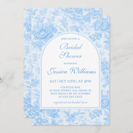 Blauer Blumentoilturm Bridal Dusche Einladung (Vorne/Hinten)