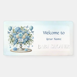 Blauer Blumenvase Baby Dusche Banner