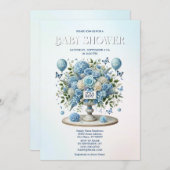 Blauer Blumenvase Baby Dusche Einladung (Vorne/Hinten)