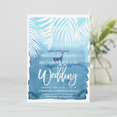 Blauer Blumenwald mit einer Hochzeit von weißem Pa Einladung (Stehend Vorderseite)