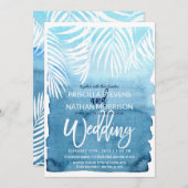 Blauer Blumenwald mit einer Hochzeit von weißem Pa Einladung (Vorne/Hinten)