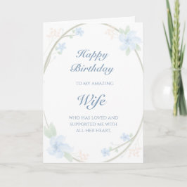 Blauer Blumenwreath-Ehefrau-Geburtstag Karte