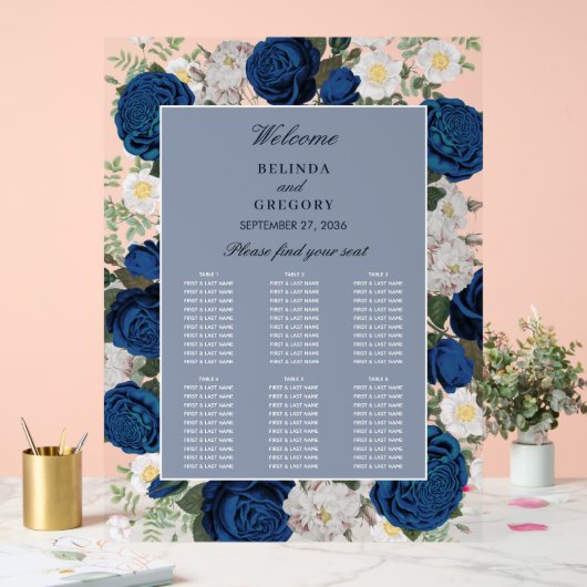 Blauer Blumenzahn - Transparente Sitzkarte Acrylschild (Hochzeit)