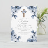 Blauer Blumenzauber - Einladung auf Spanisch (Stehend Vorderseite)