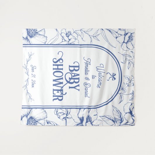 Blauer Blumenzauber Klassischer neutraler Empfang Wandteppich (Vorderseite (Horizontal))