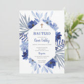 Blauer Blumenzauber Taufe Spanische Einladung zum (Stehend Vorderseite)