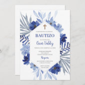 Blauer Blumenzauber Taufe Spanische Einladung zum (Vorne/Hinten)