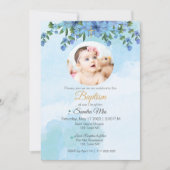 Blauer Blumenzaufen mit Foto Einladung (Vorderseite)