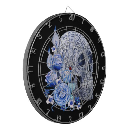 Blauer Blumenzucker Skull Blume Blumen Dartscheibe (Vorderseite Links)